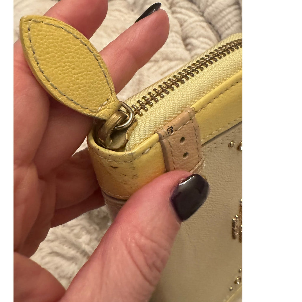 Samantha Thavasa Petit Choice Yellow Cream Rhinestone & Pearl Zipper Long Wallet