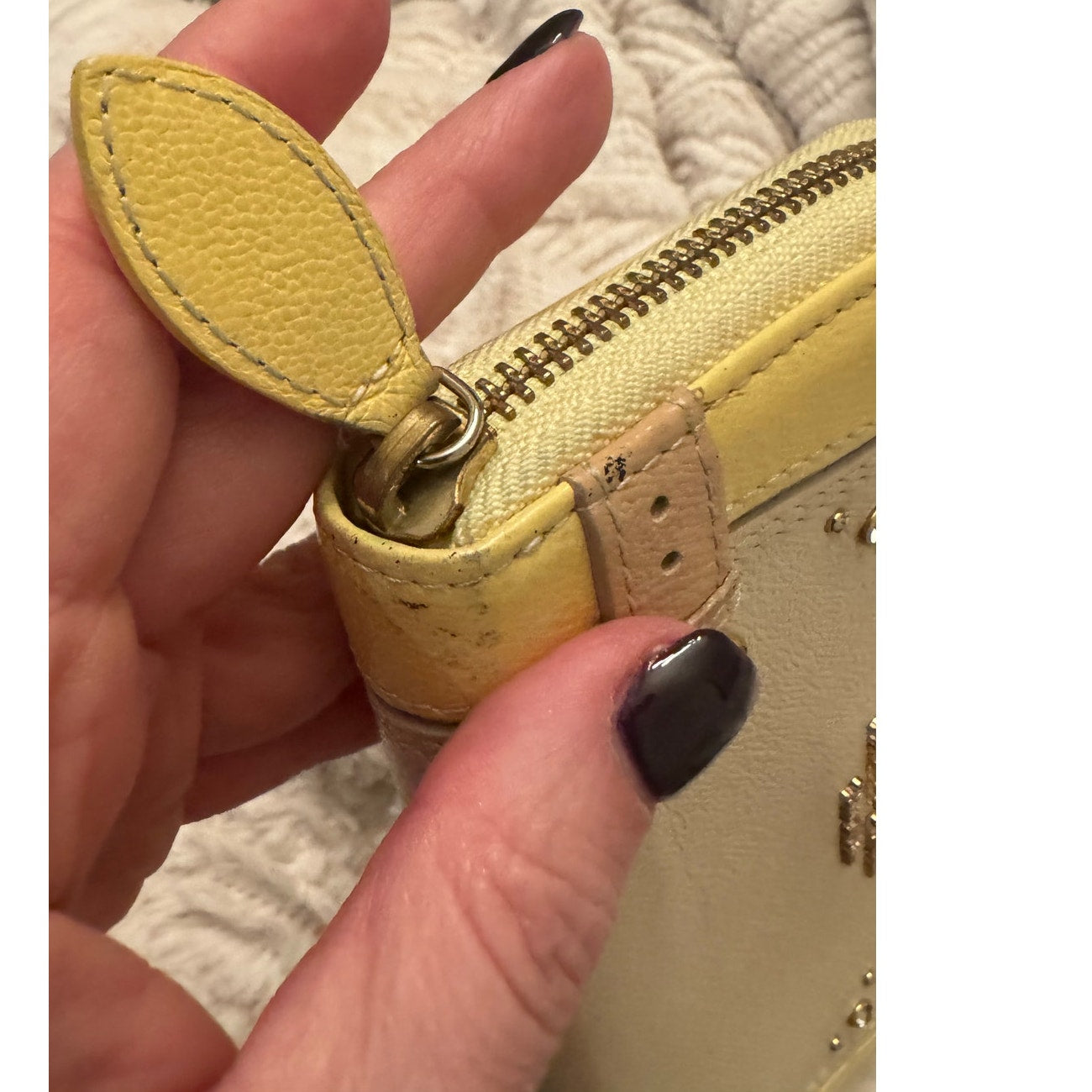 Samantha Thavasa Petit Choice Yellow Cream Rhinestone & Pearl Zipper Long Wallet