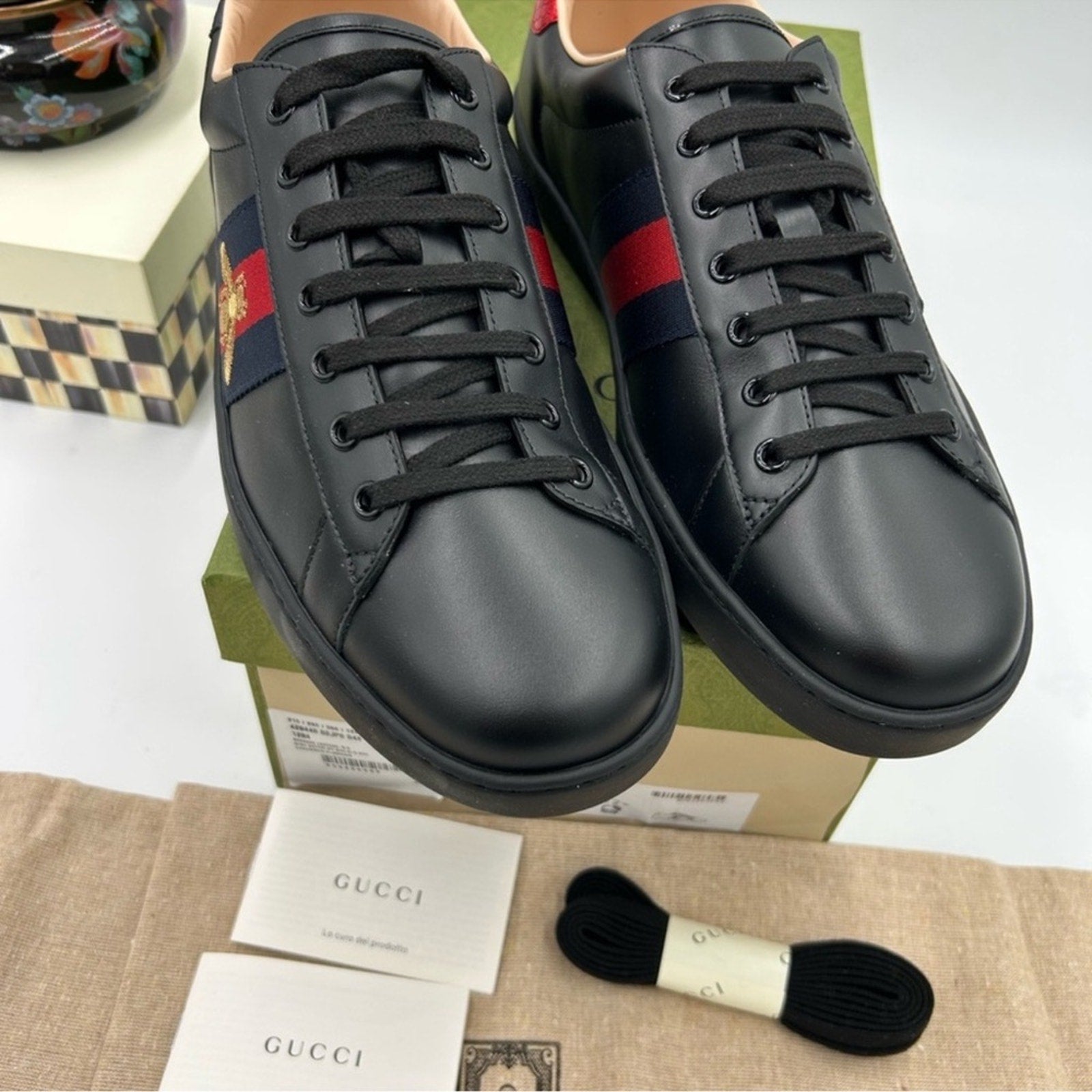 Men's Gucci ace bee embroidered sneakers size 12.5 made in Italy