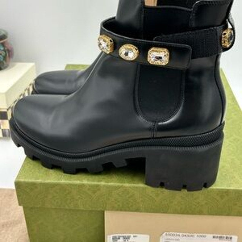 Women's Gucci, Block heel trip embellished Chelsea boots size 42 made in Italy