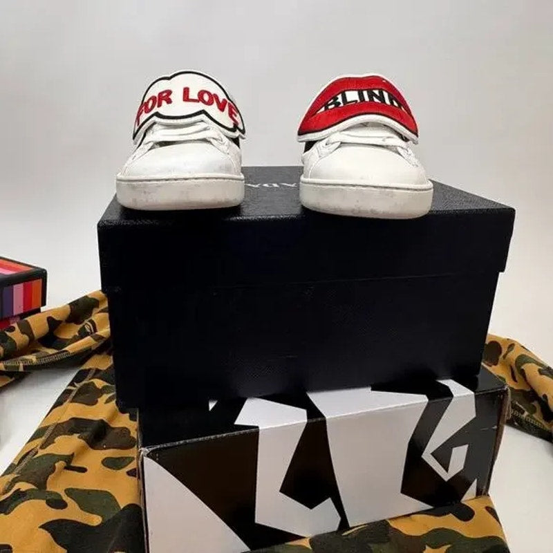 VNDS OG Women's Gucci White Leather Blind For Love Ace Sneakers Size 39