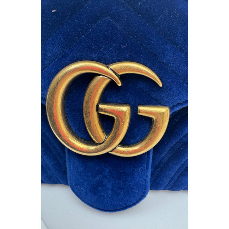 Gucci Medium Marmont Velvet Shoulder Bag - Blue - Antique Gold Hardware