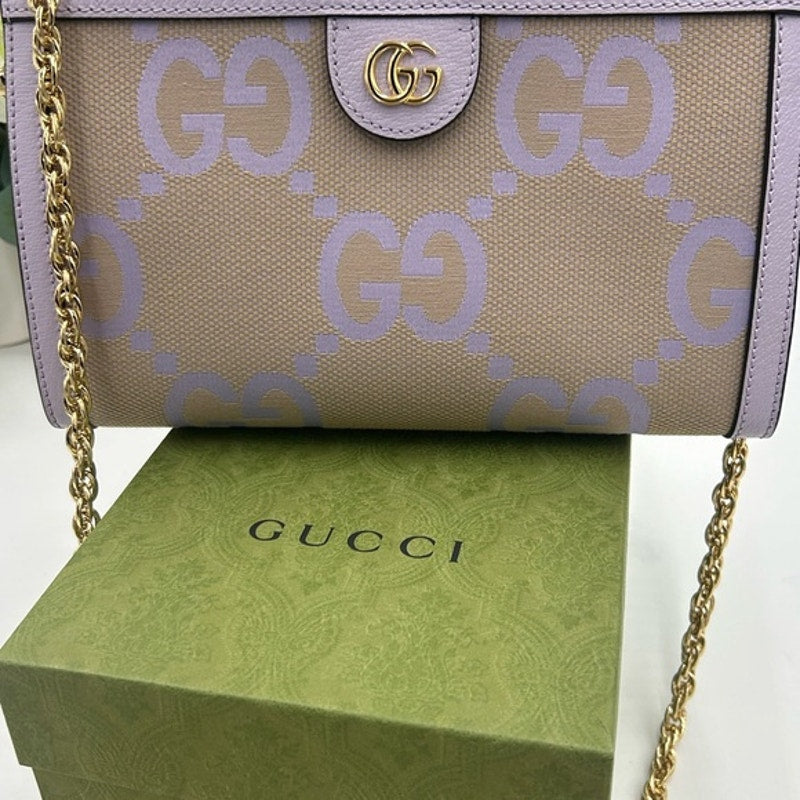 Gucci women's Ophedia jumbo GG canvas, shoulder bag with gold tone chain strap