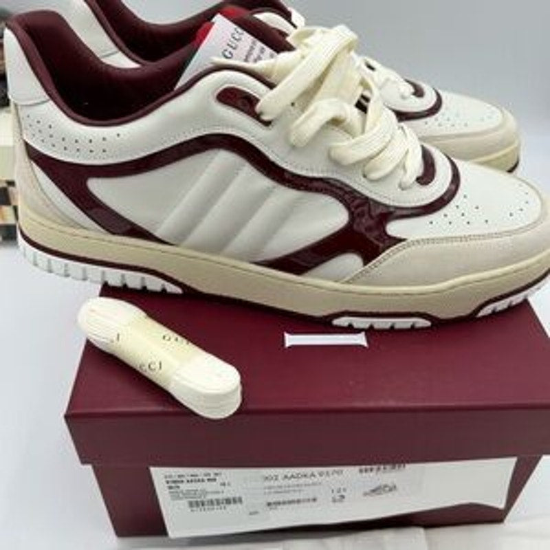 Men's Gucci re-Web sneakers in white leather with red accents size 12.5 Italy