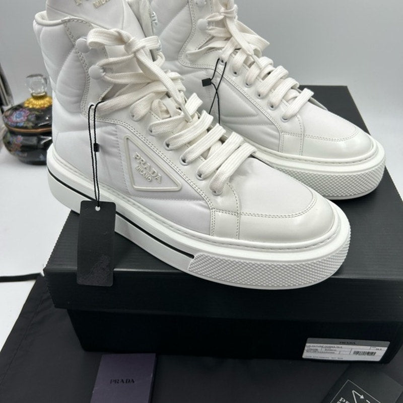 Women's Prada re-nylon leather hightop sneakers size 39.5 made in Italy