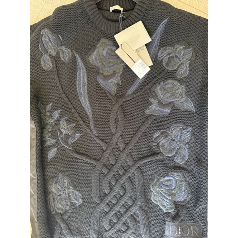 Men's Dior x Sacai NEW Black Wool Cashmere Knit Sweater Size L - Rare
