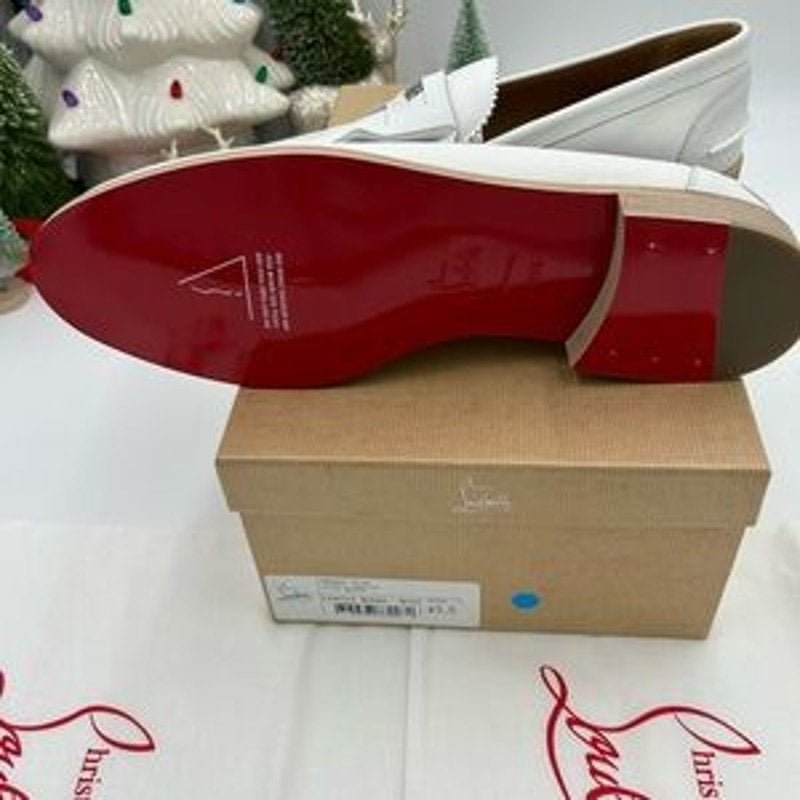 Men's Christian Louboutin white leather penny loafers size 45.5 made in Italy
