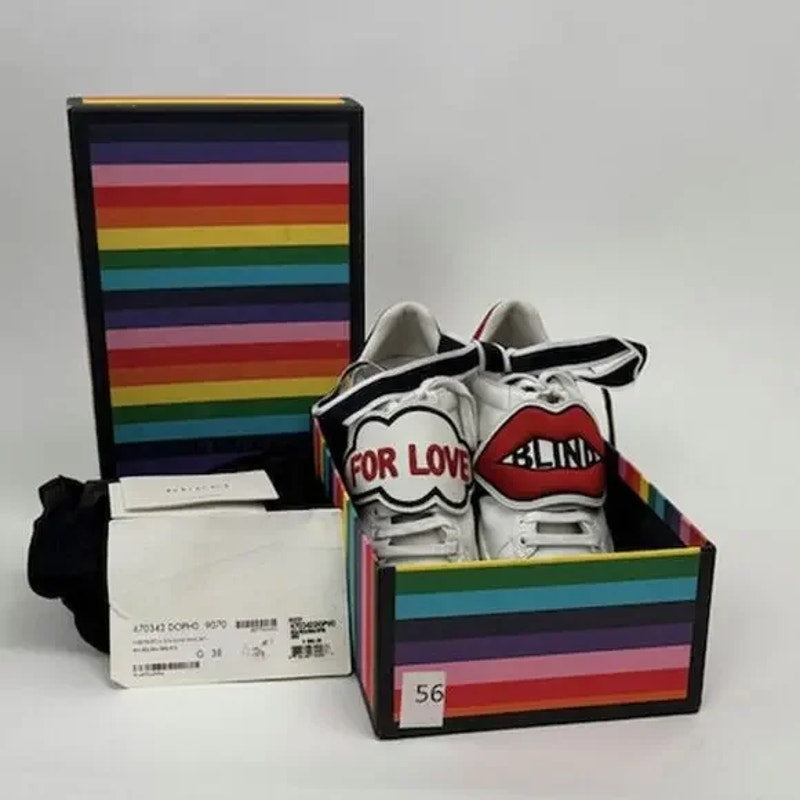 VNDS OG Women's Gucci White Leather Blind For Love Ace Sneakers Size 39