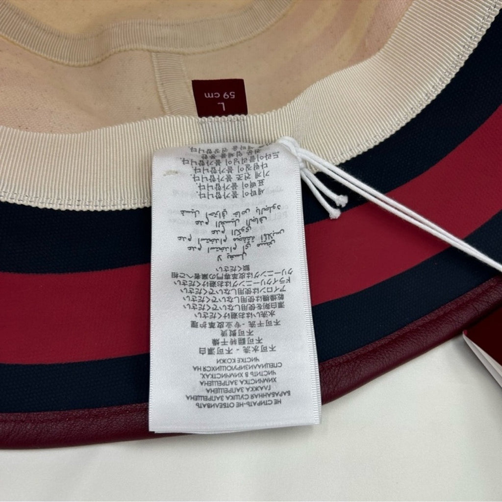Women's Gucci, striped canvas, bucket, hat, size large made in Italy NWT