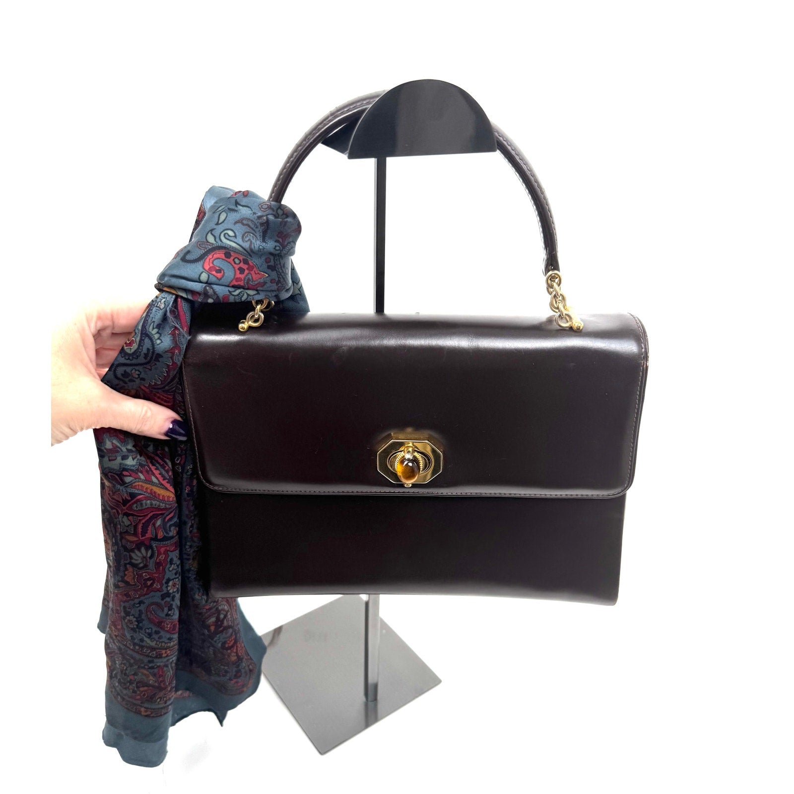 Gucci Vintage Chocolate Brown Leather Gold Chain Handbag