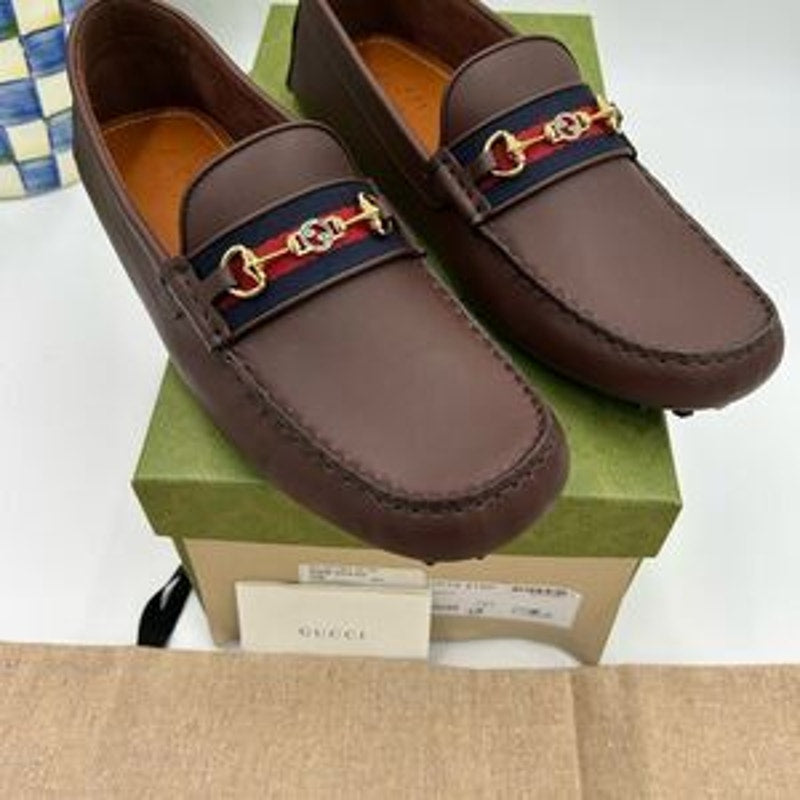 Men’s Gucci Aryton web striped leather loafers size 12.5 fits 13 US made Italy