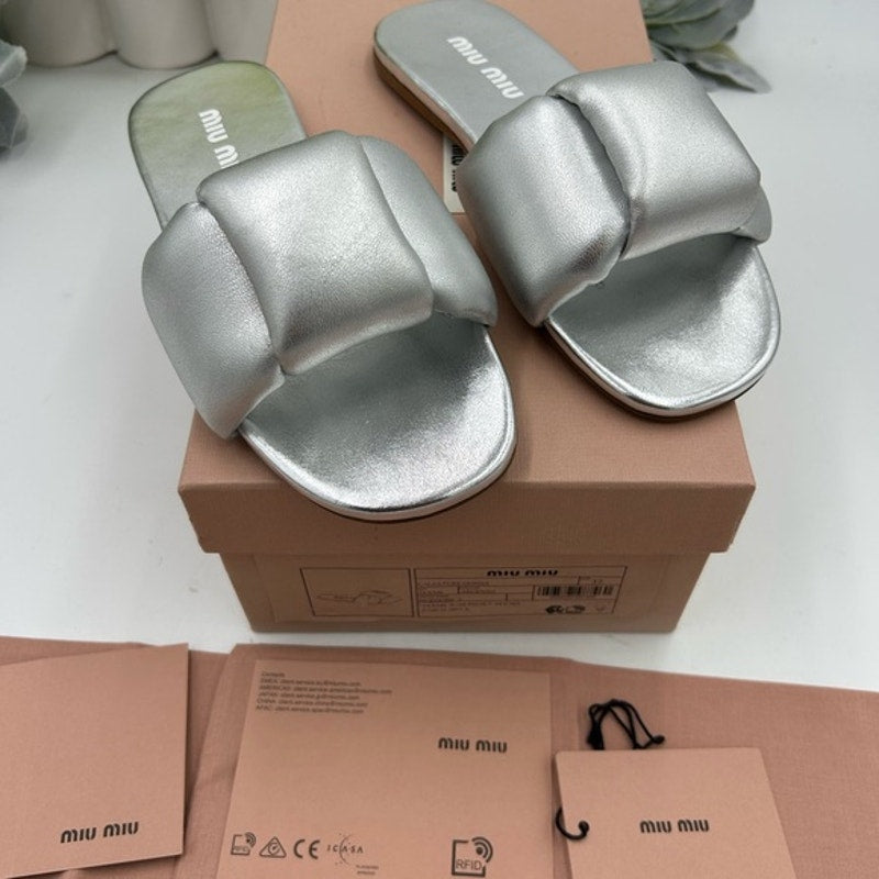 Women's Miu Miu metallic slide sandals size 37 made in Italy
