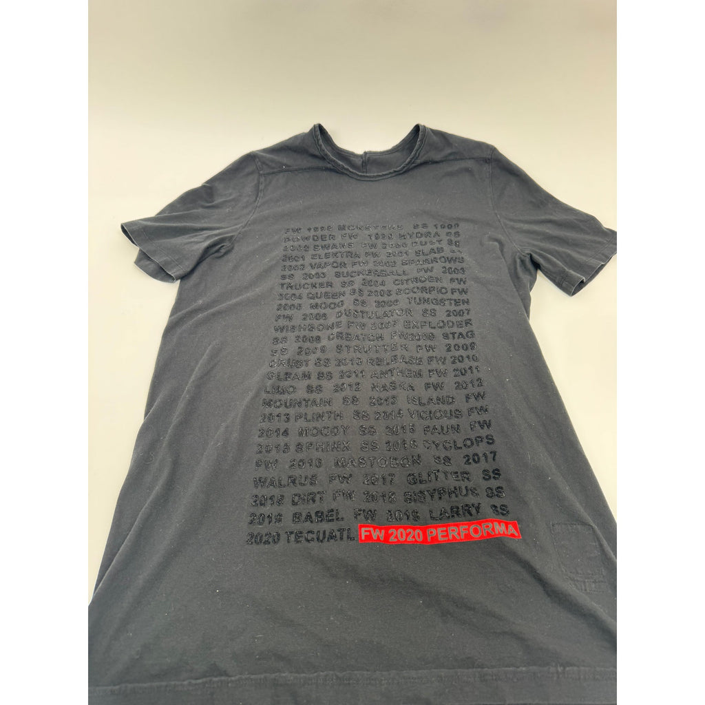 Mens Rick Owens Collection History Print Tee - One Size - FW20 Performa Archive List