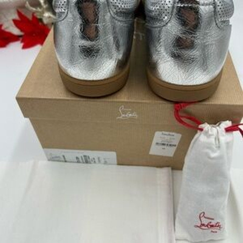 Men's Christian Louboutin tutti rui low top metallic leather sneakers size 45