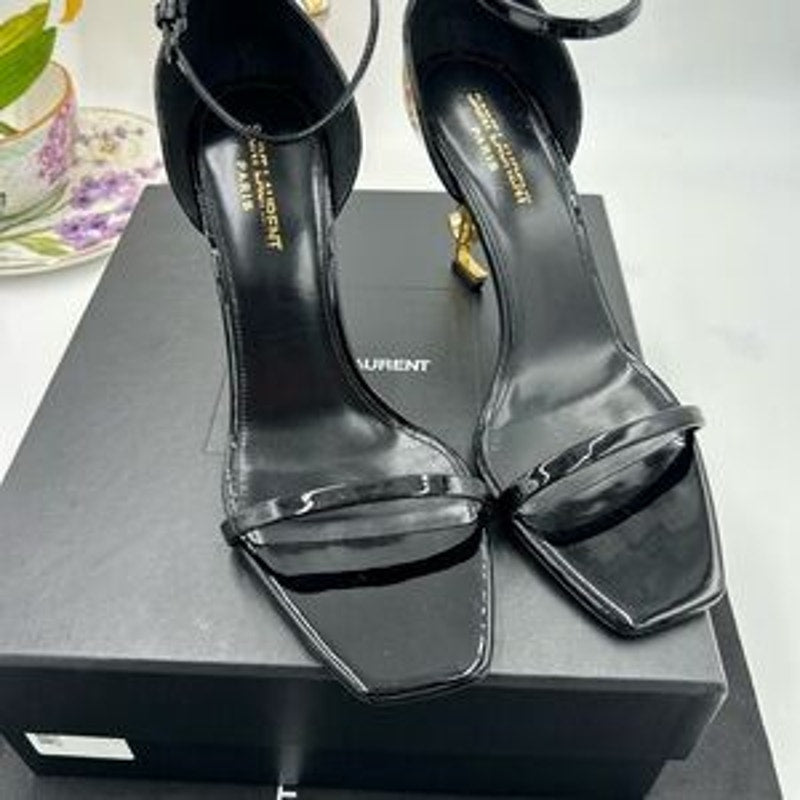 Women's Saint Laurent OPYUM black pattern, leather sandals size 40 made in Italy