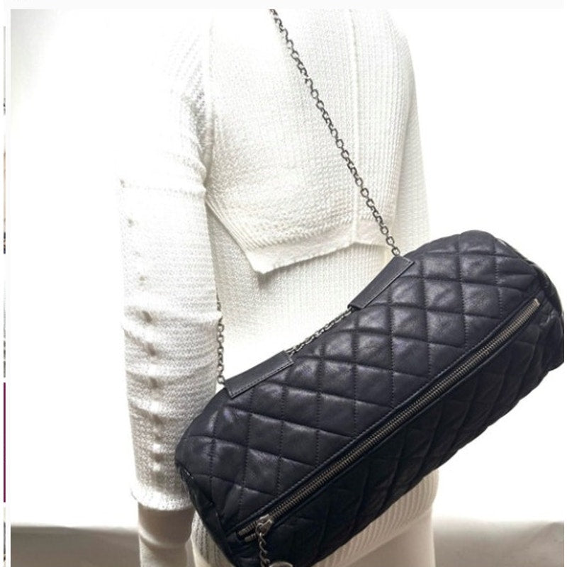 Chanel Black 3-way Leather & Patent Bag w/ Huge CC Charm /Runway Barrel Bag