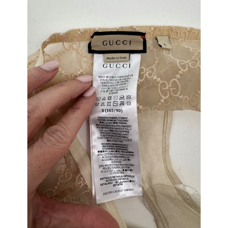 Women's Gucci NWT Cream GG Logo Lace Bra & Briefs Lingerie Set Size S
