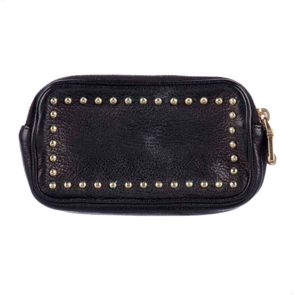Miu Miu Black Leather Gold Studded Zip Around Wallet
