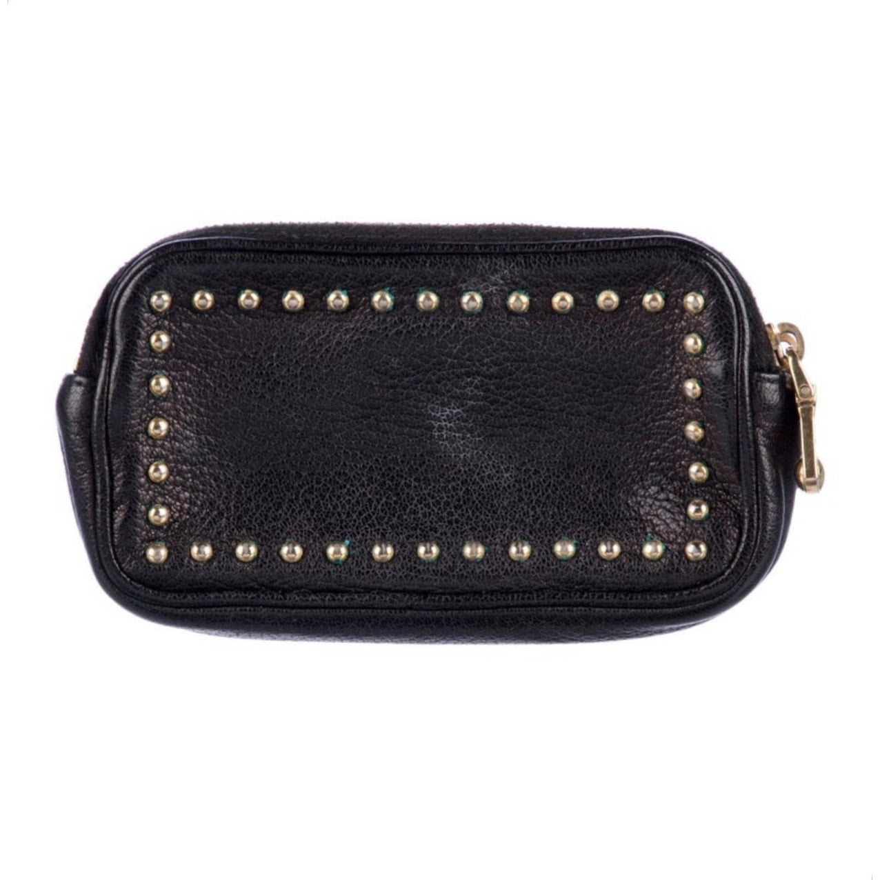 Miu Miu Black Leather Gold Studded Zip Around Wallet