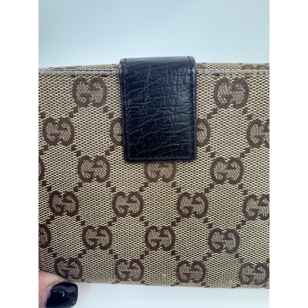 Gucci GG Rare Neutral Canvas Monogram Web Canvas Compact Wallet