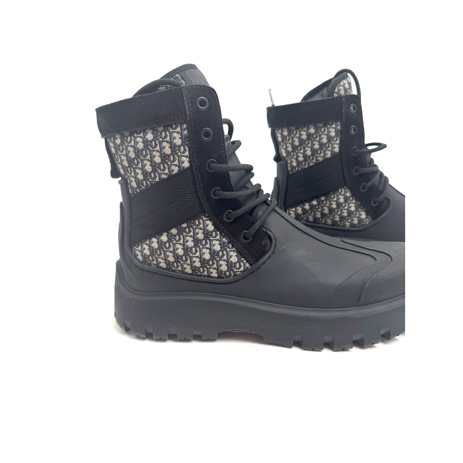 Men's Dior Garden Oblique Black/Beige Lace Up Combat Boots Size 41