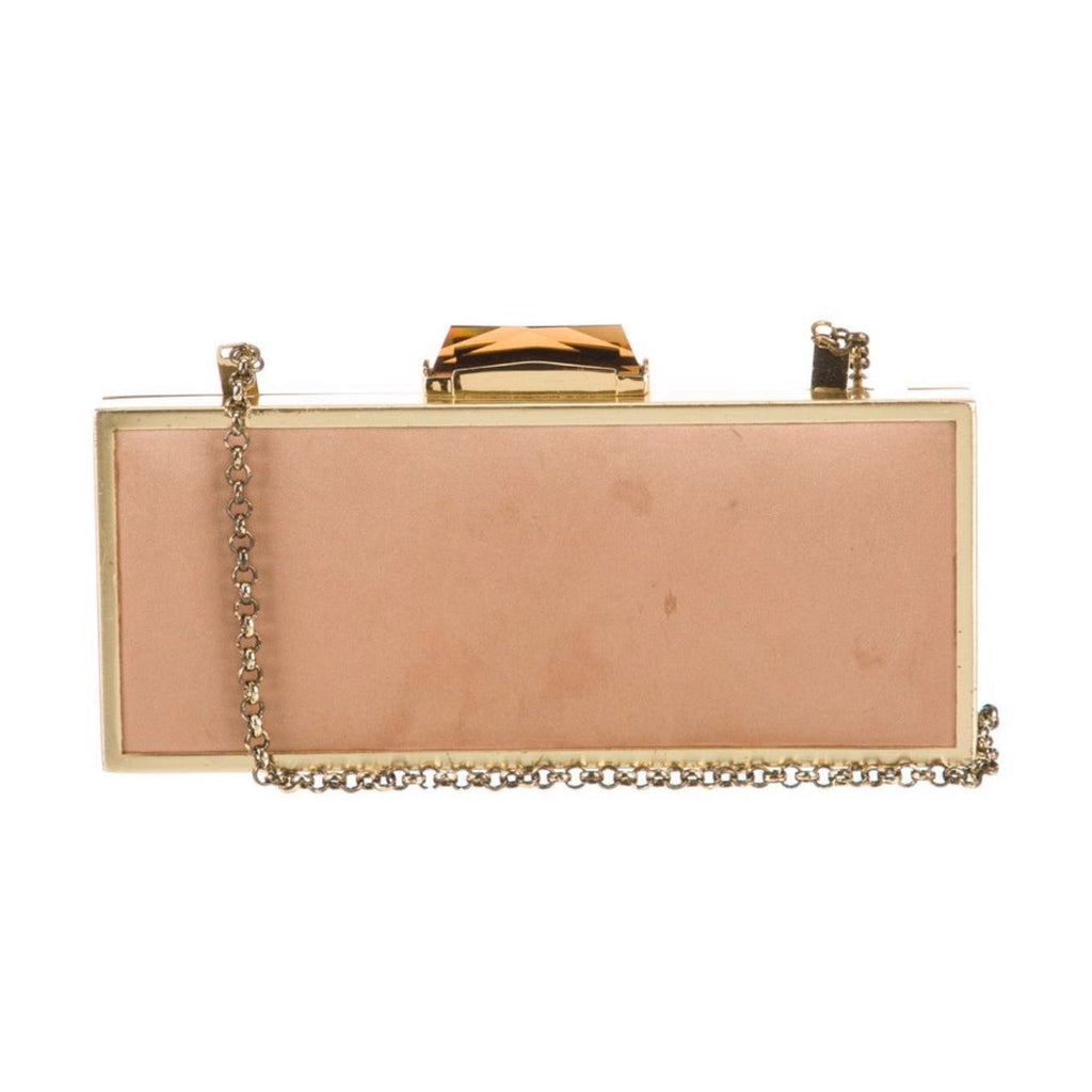 Kotur Beige Satin Crystal Embellished Shoulder Bag Evening Clutch Gold Chain