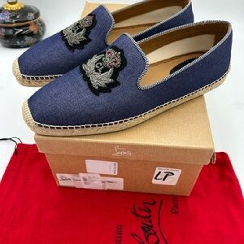 Men's Christian Louboutin Nanou orlotto flat espadrilles in blue denim size 42