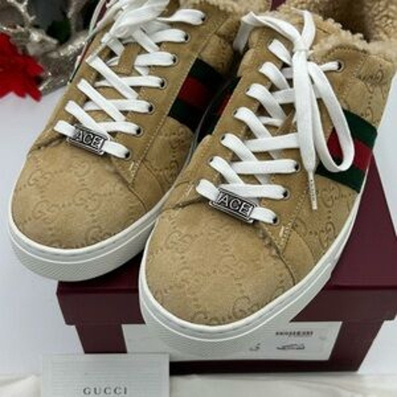 Women's Gucci ace GG suede sneakers with shearling lining size 39 made in Italy