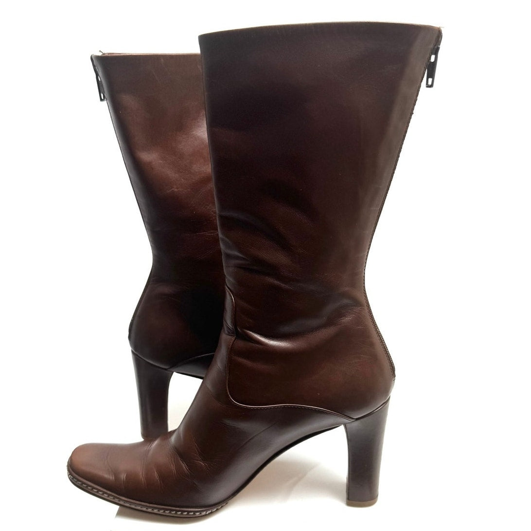 Jil Sander Brown Leather Zip-Up Heel Boots – Size 36 / US 6 – Made in Italy
