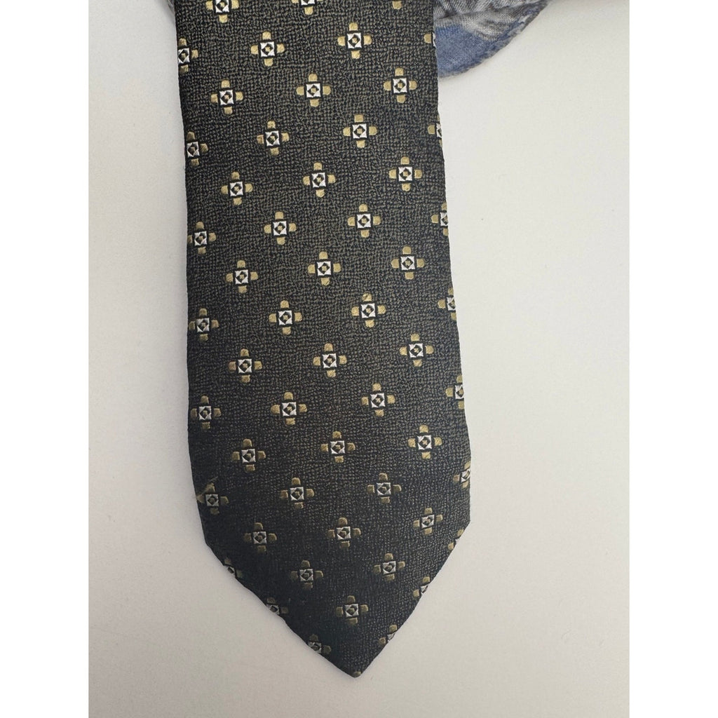 Isaia Napoli Brown & Gold Geometric Medallion Silk Neck Tie Made in Italy