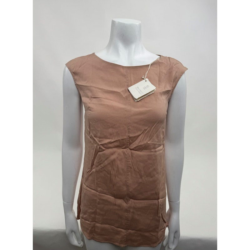 Brunello Cucinelli NWT Women's Silk Shell Blush Beige Blouse XS
