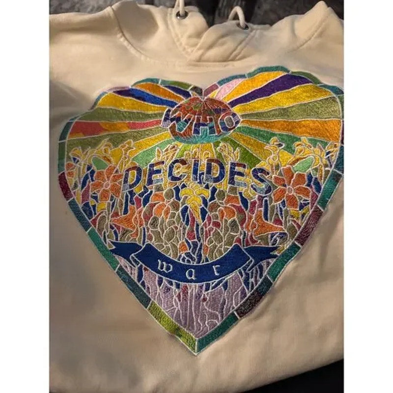 Men's Who Decides War by EV Bravado Embroidered Printed Oversized Hoodie Size L