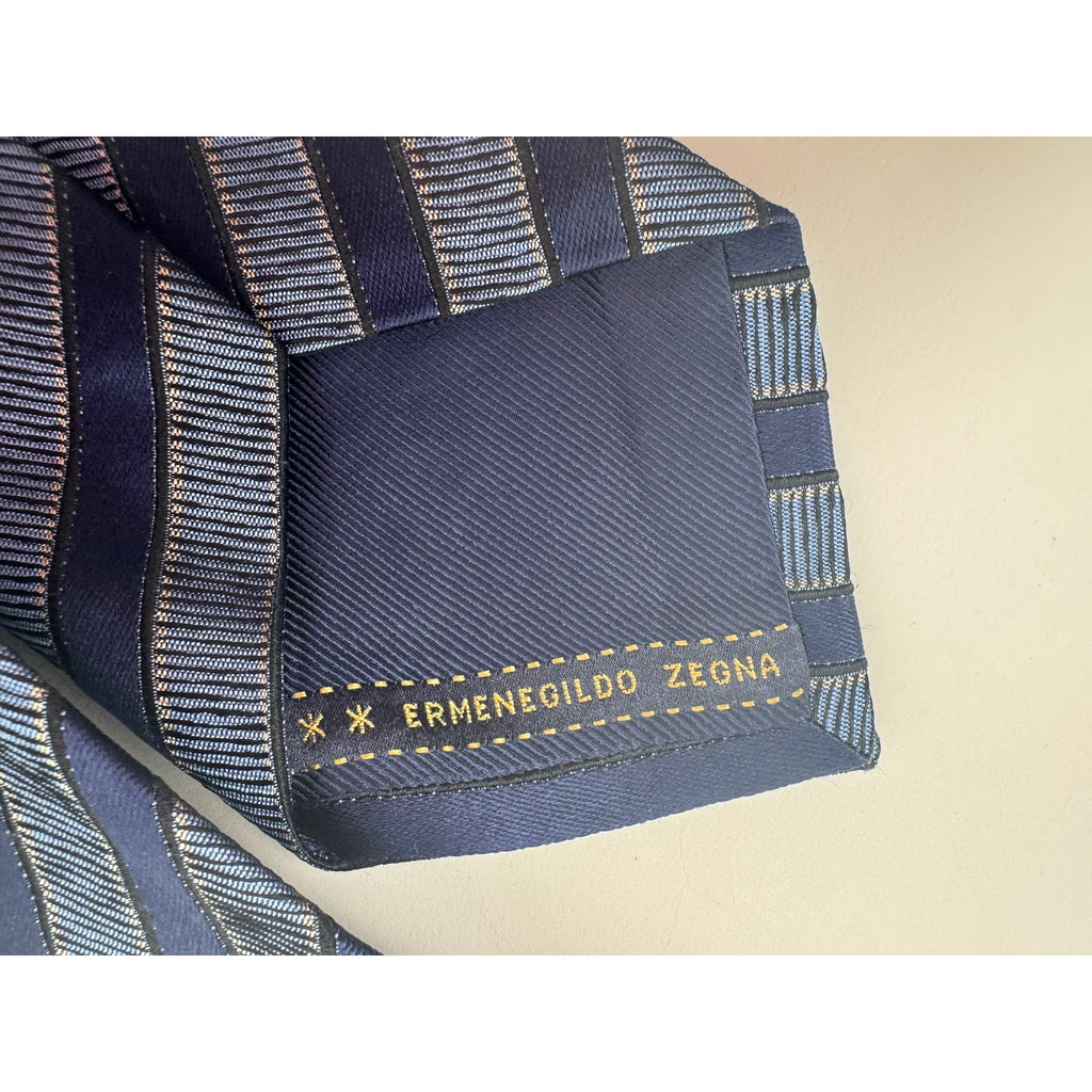Ermenegildo Zegna Men's Blue Striped Silk Tie Made in Italy