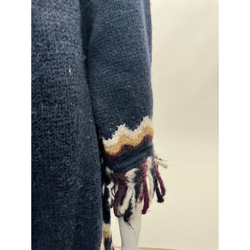 Women's RED Valentino Fair Isle Fringe Hooded Poncho Sweater Cape – Size M