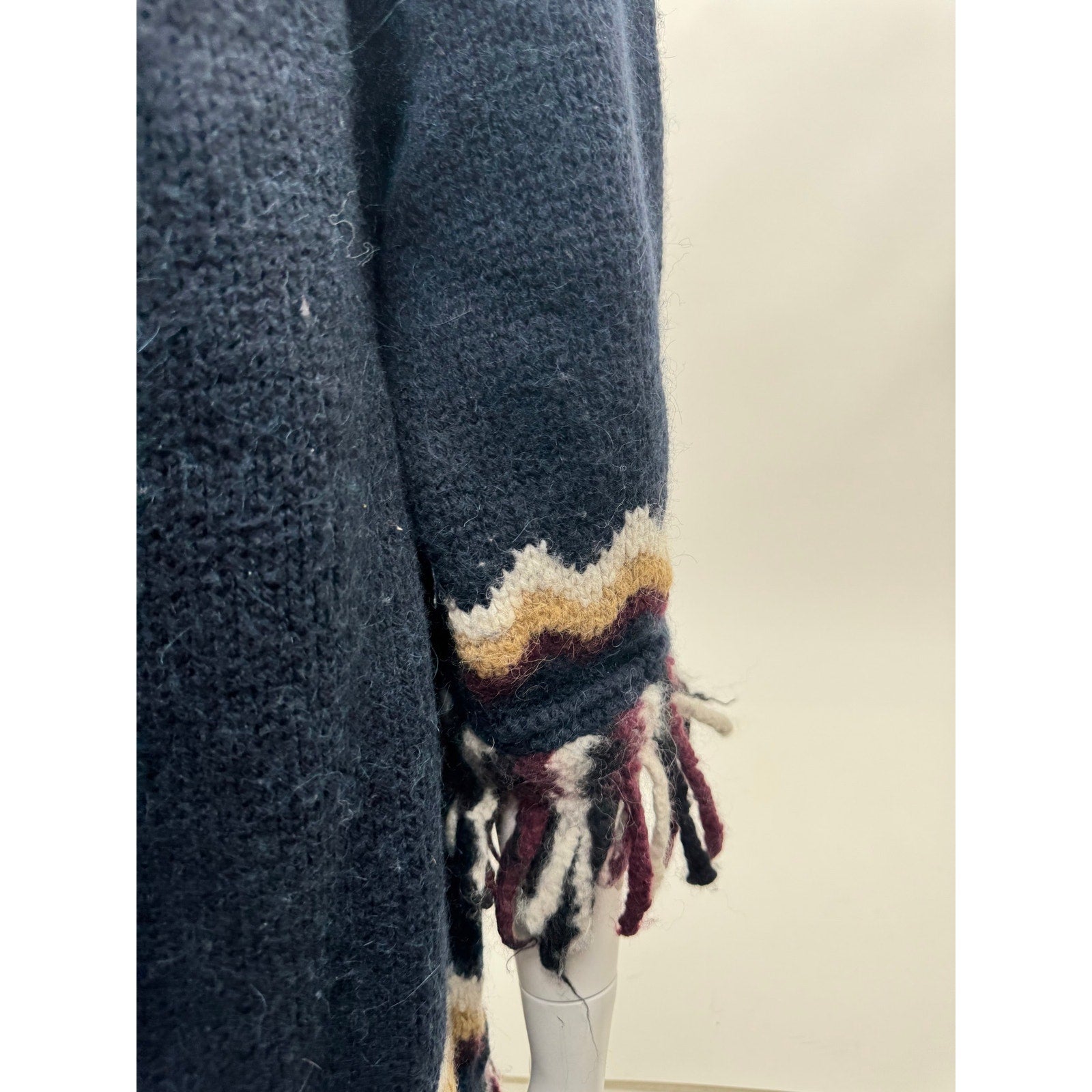 Women's RED Valentino Fair Isle Fringe Hooded Poncho Sweater Cape – Size M