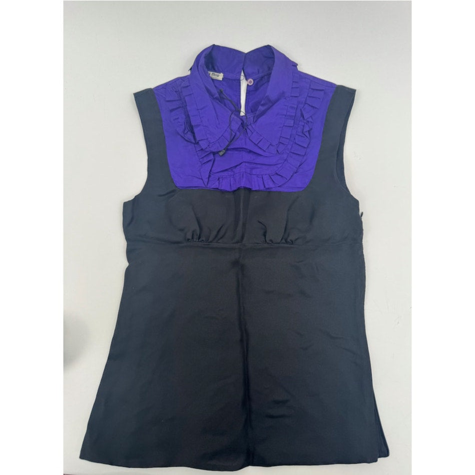 Miu Miu NWOT Black & Purple 100% Silk Ruffle Blouse Size IT 40 / US 4