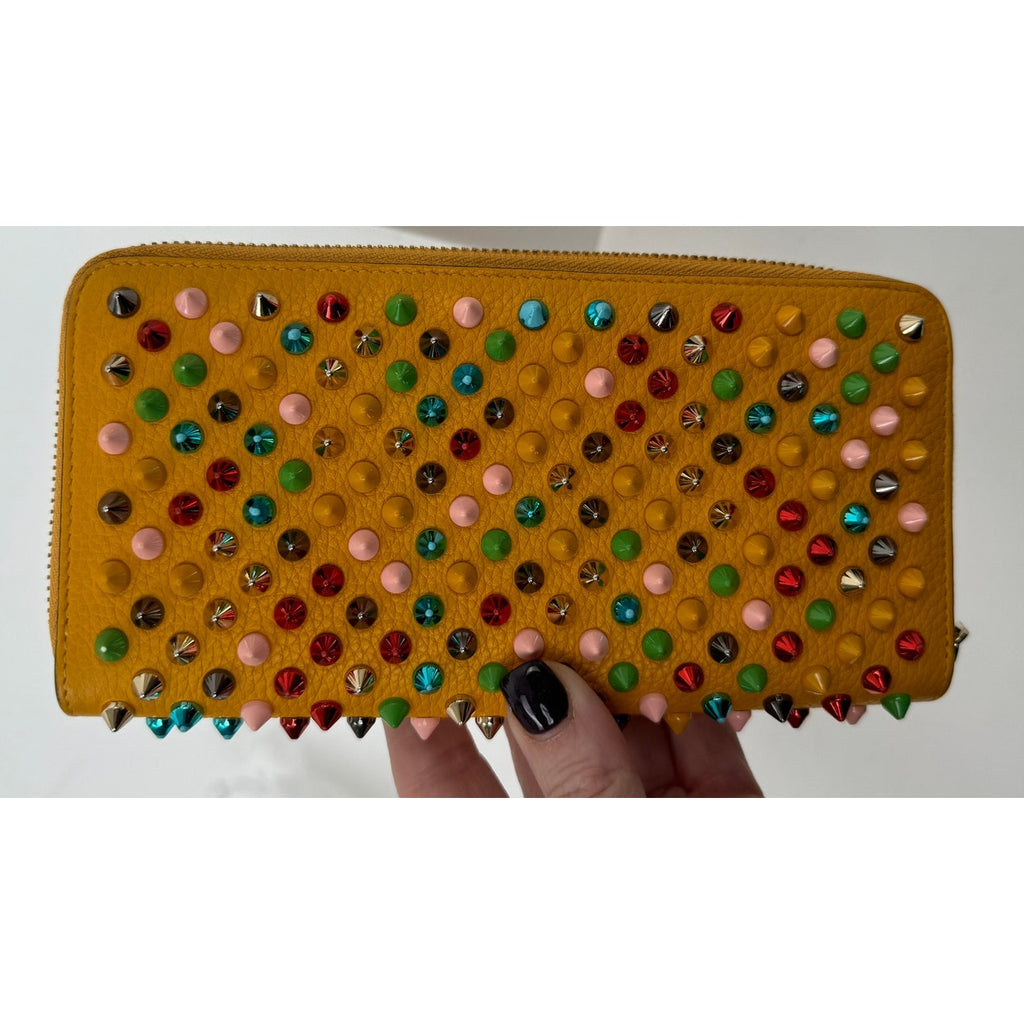 Christian Louboutin Yellow Multicolor Calfskin Panettone Spiked Zip Wallet