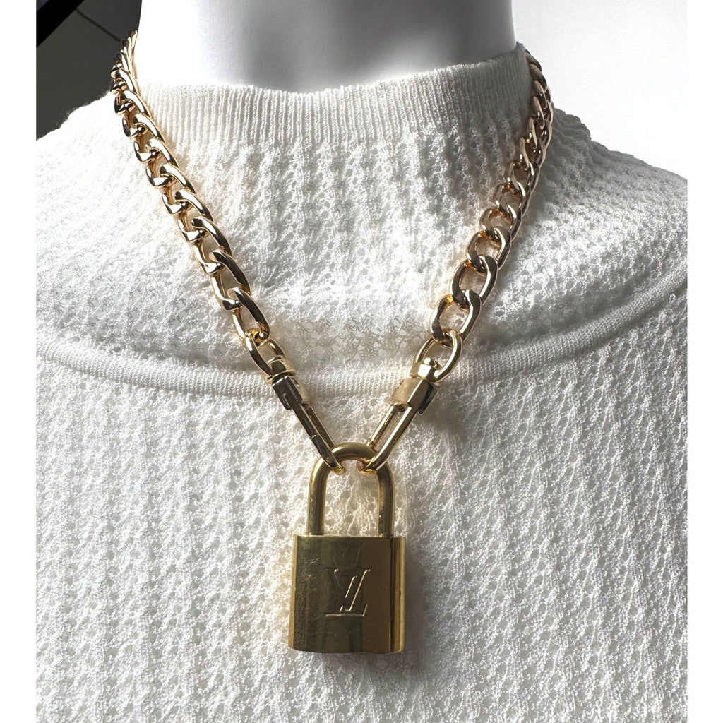 Louis Vuitton LV 301 Lock With Key on Gold Tone Unbranded Necklace