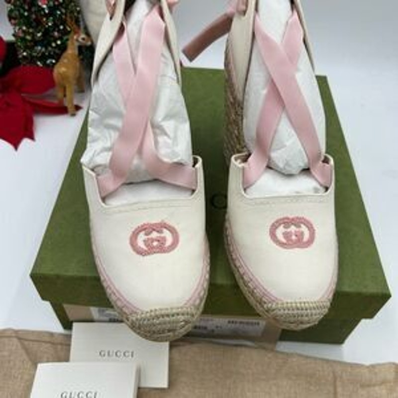 Women’s Gucci white/pink wedge espadrilles size 41 made in Spain