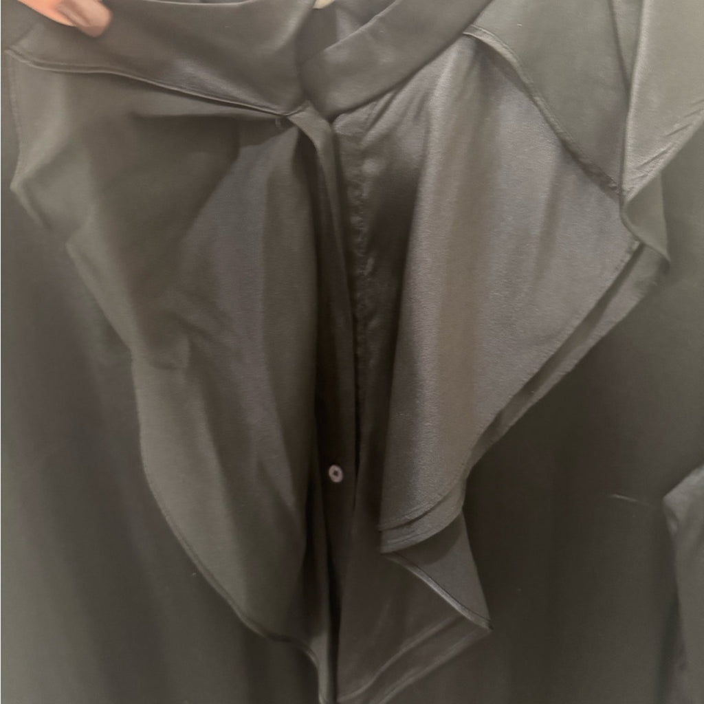 Hugo Boss Black button up silk Dress Shirt with Ruffle Detail women’s size 10