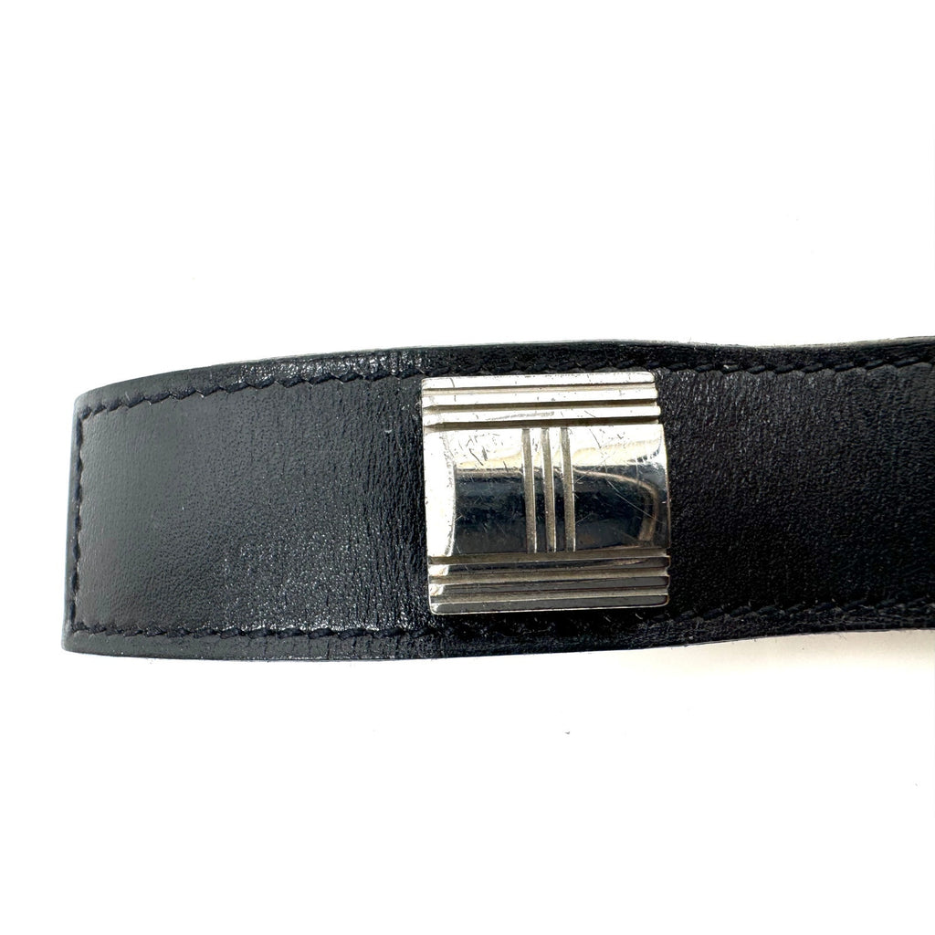 Hermes Rare Black Logo Artemis Leather With Silver Closure Bracelet
