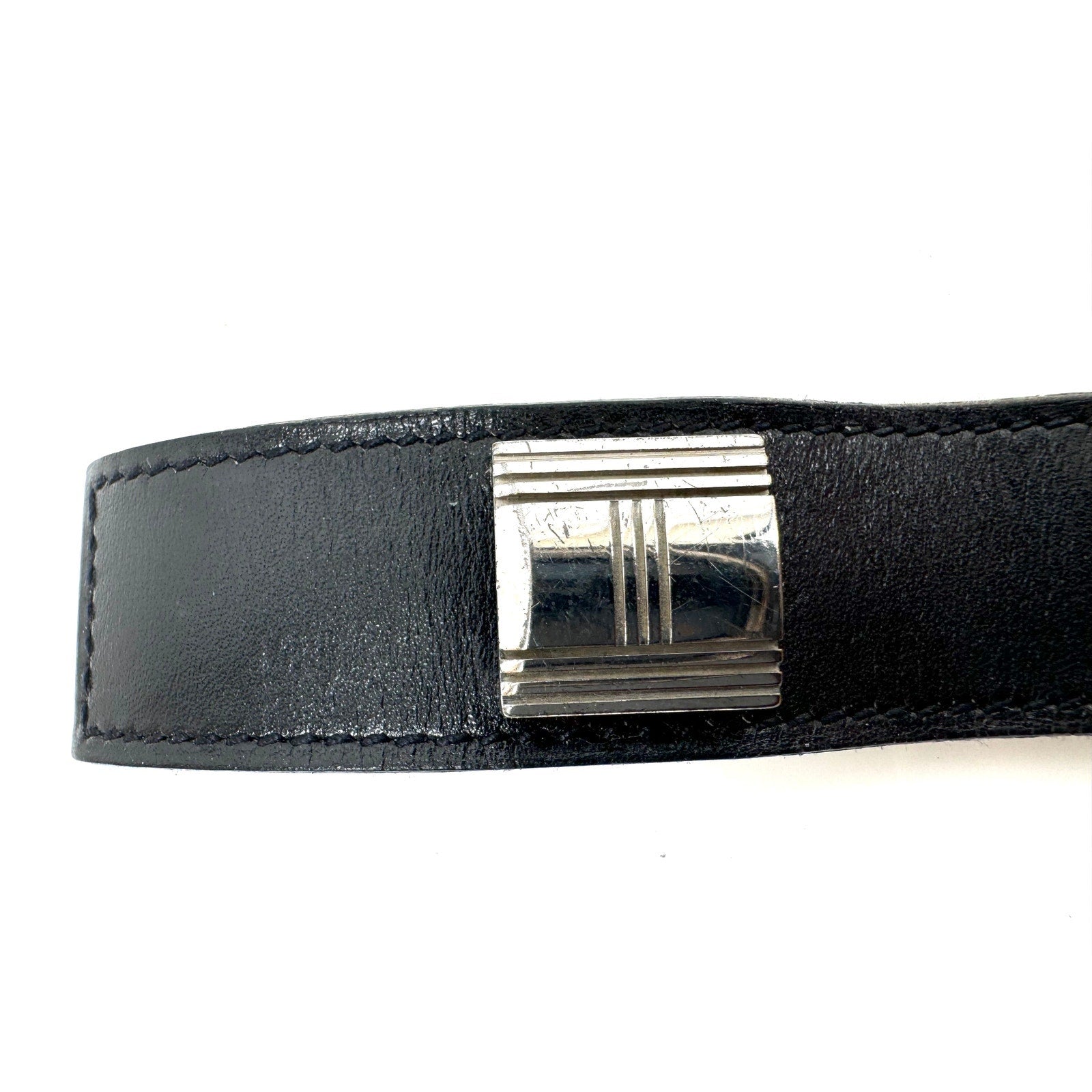 Hermes Rare Black Logo Artemis Leather With Silver Closure Bracelet
