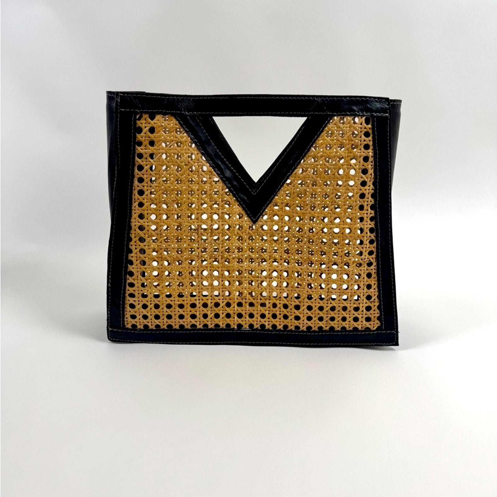 Black leather and rafia unbranded unique modern art tote/top handle bag