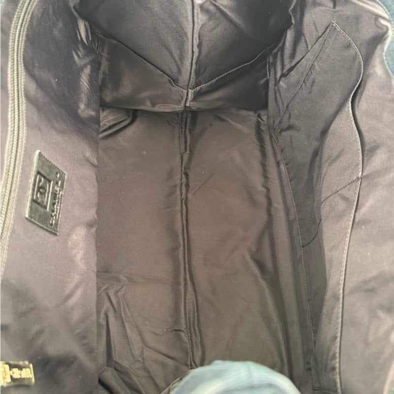 Chanel ENORMOUS tote, black + white fabric w/perforated pvc layer over material