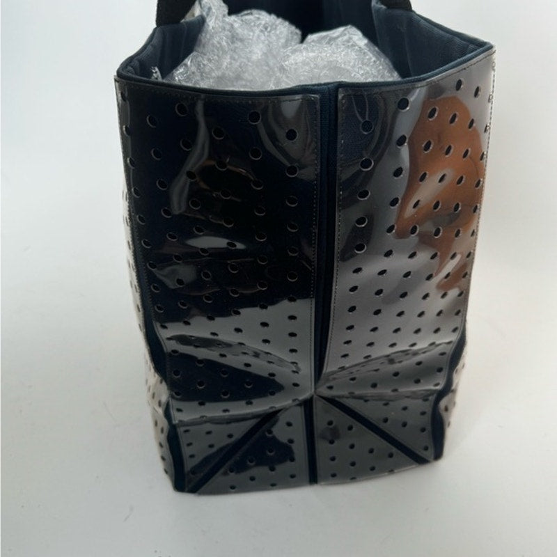 Chanel ENORMOUS tote, black + white fabric w/perforated pvc layer over material