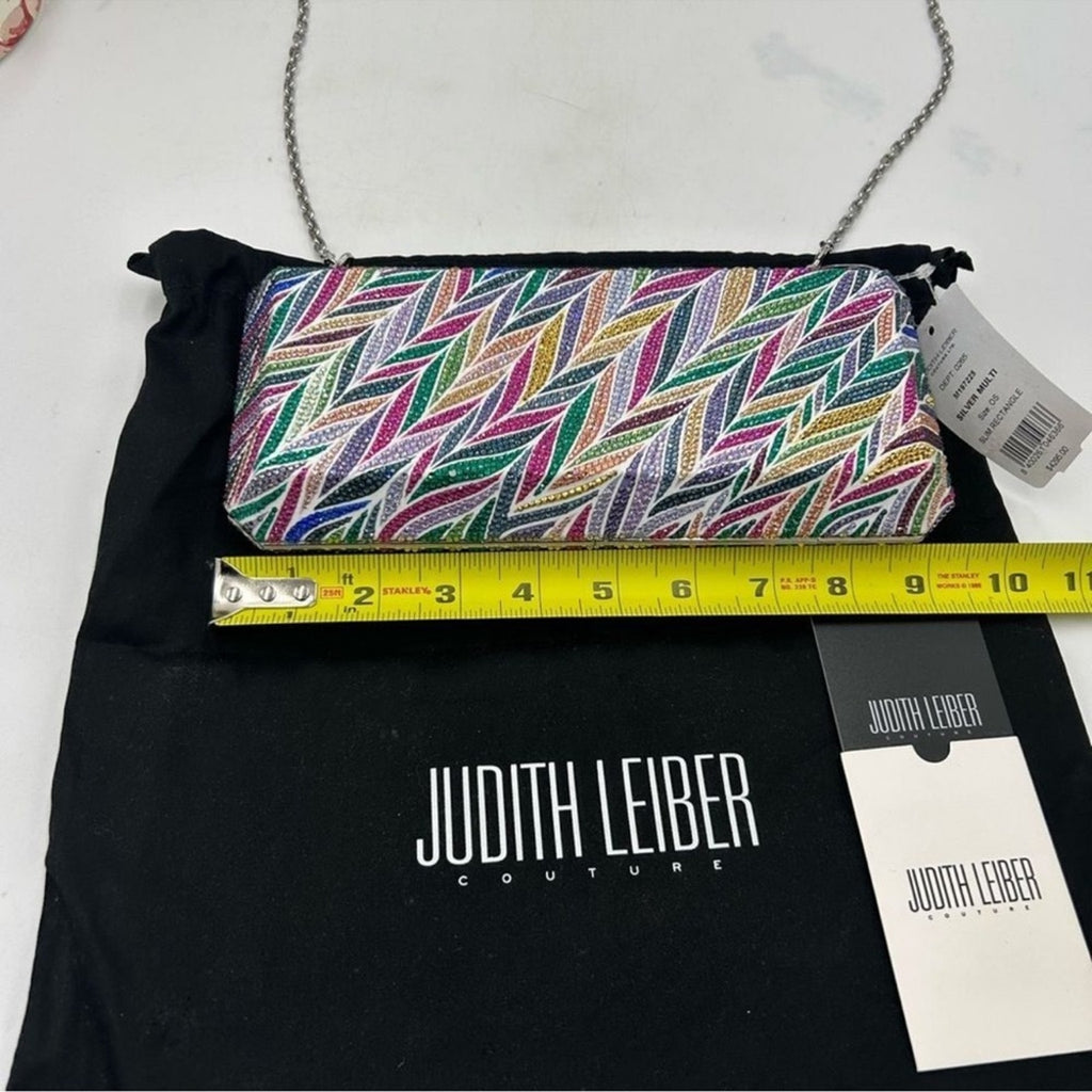 Women's Judith Lieber rectangular Beach Mural clutch bag detachable chain 
Italy