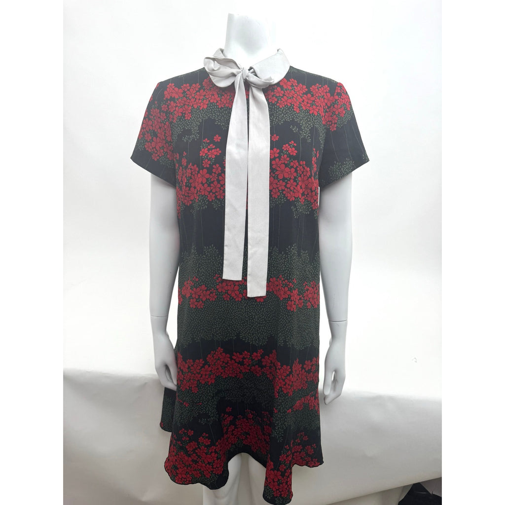 RED Valentino Printed Neck Tie Floral Peter Pan Collar Dress – IT 46 / US 10