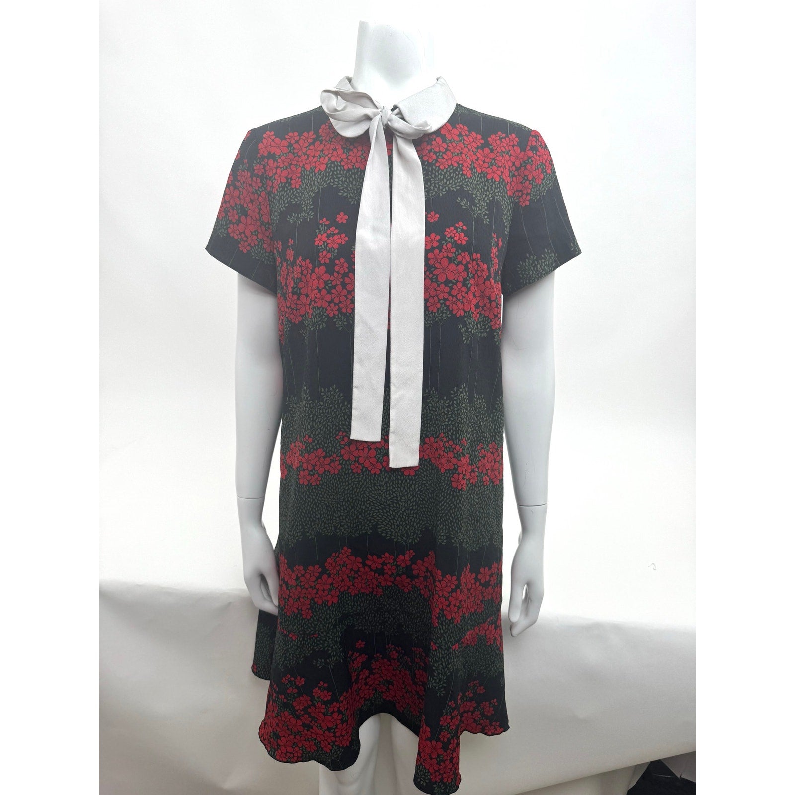 RED Valentino Printed Neck Tie Floral Peter Pan Collar Dress – IT 46 / US 10