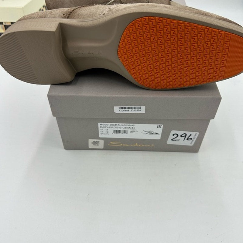 Men's Santoni, easy suede brogue wing tip, Oxford size 12 US made in Italy