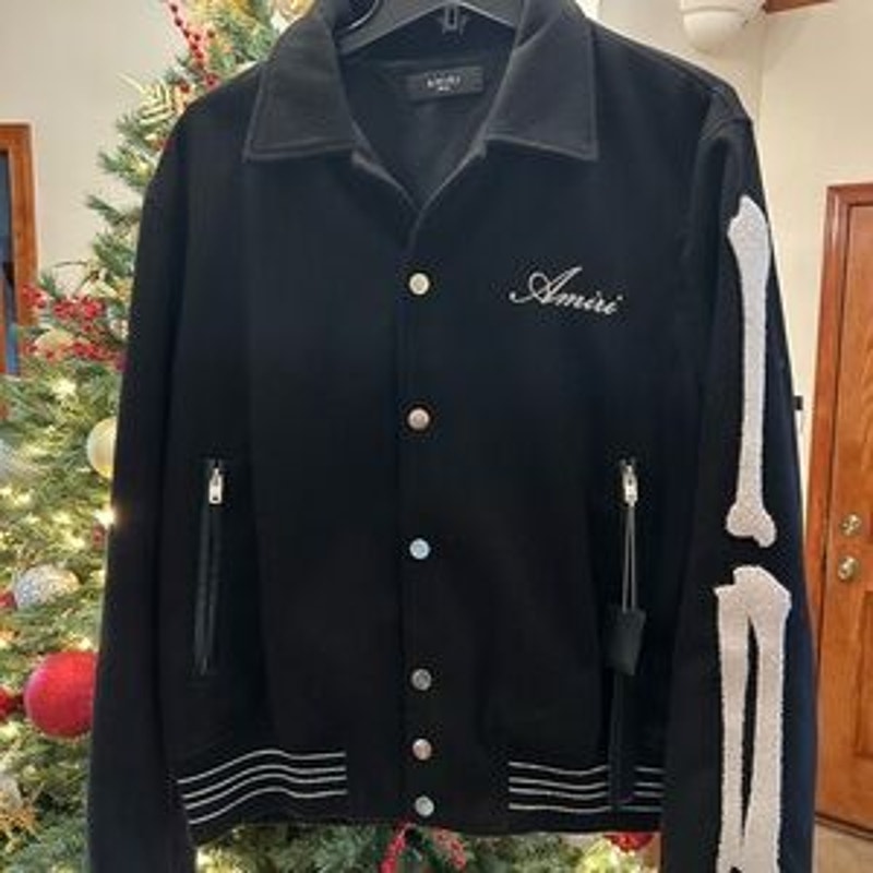 Men's Amiri bones wool black varsity jacket size 52/ extra large